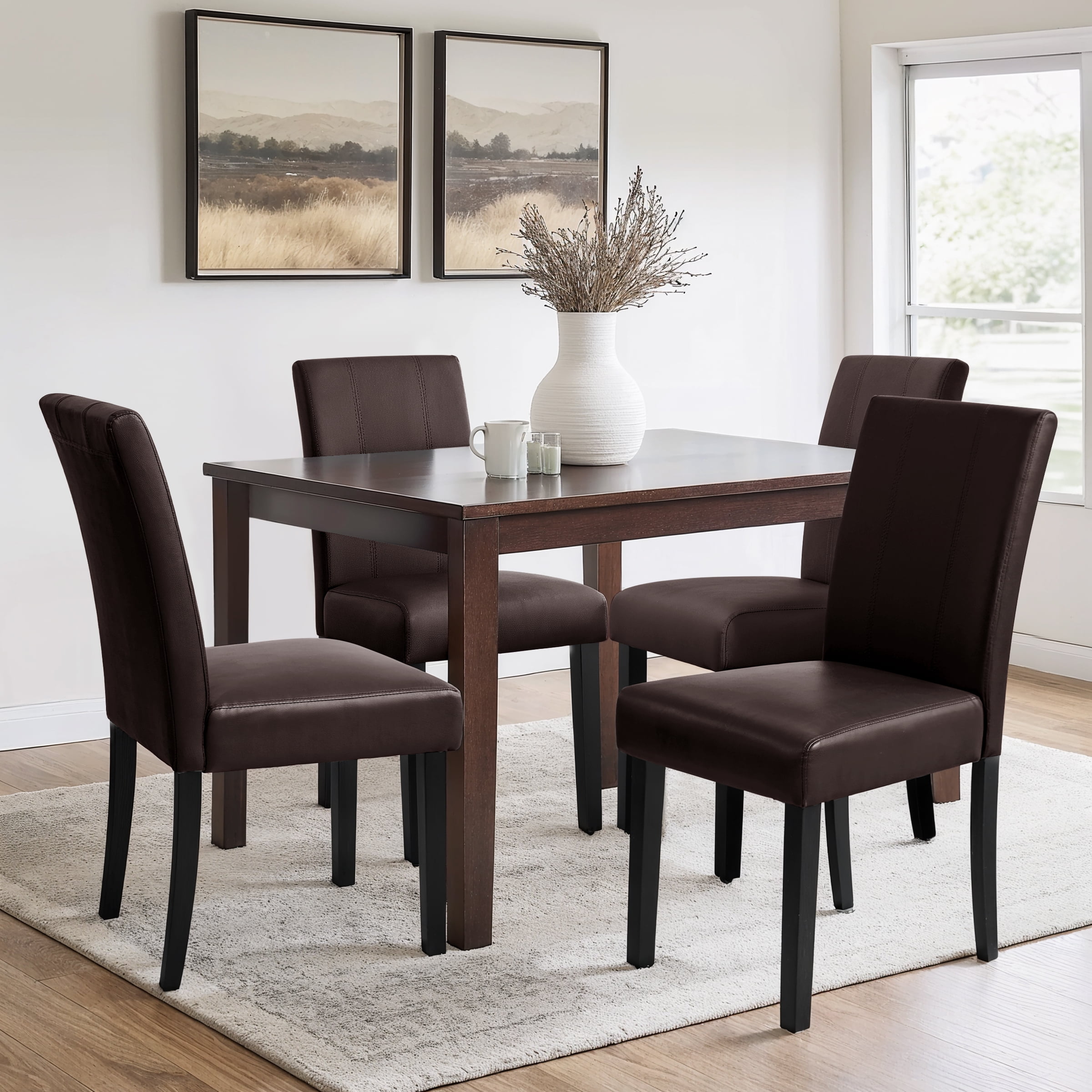 Subrtex Faux Leather Indoor Dining Chair Set of 4, Modern Mid-Century Chairs for Home, Brown