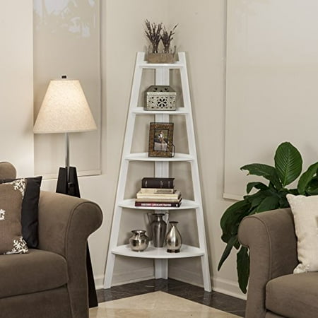 5 Tier Ladder - ModHaus Living Contemporary Solid Wood 5 Tier Ladder Display Bookshelf in White Finish - Includes Pen