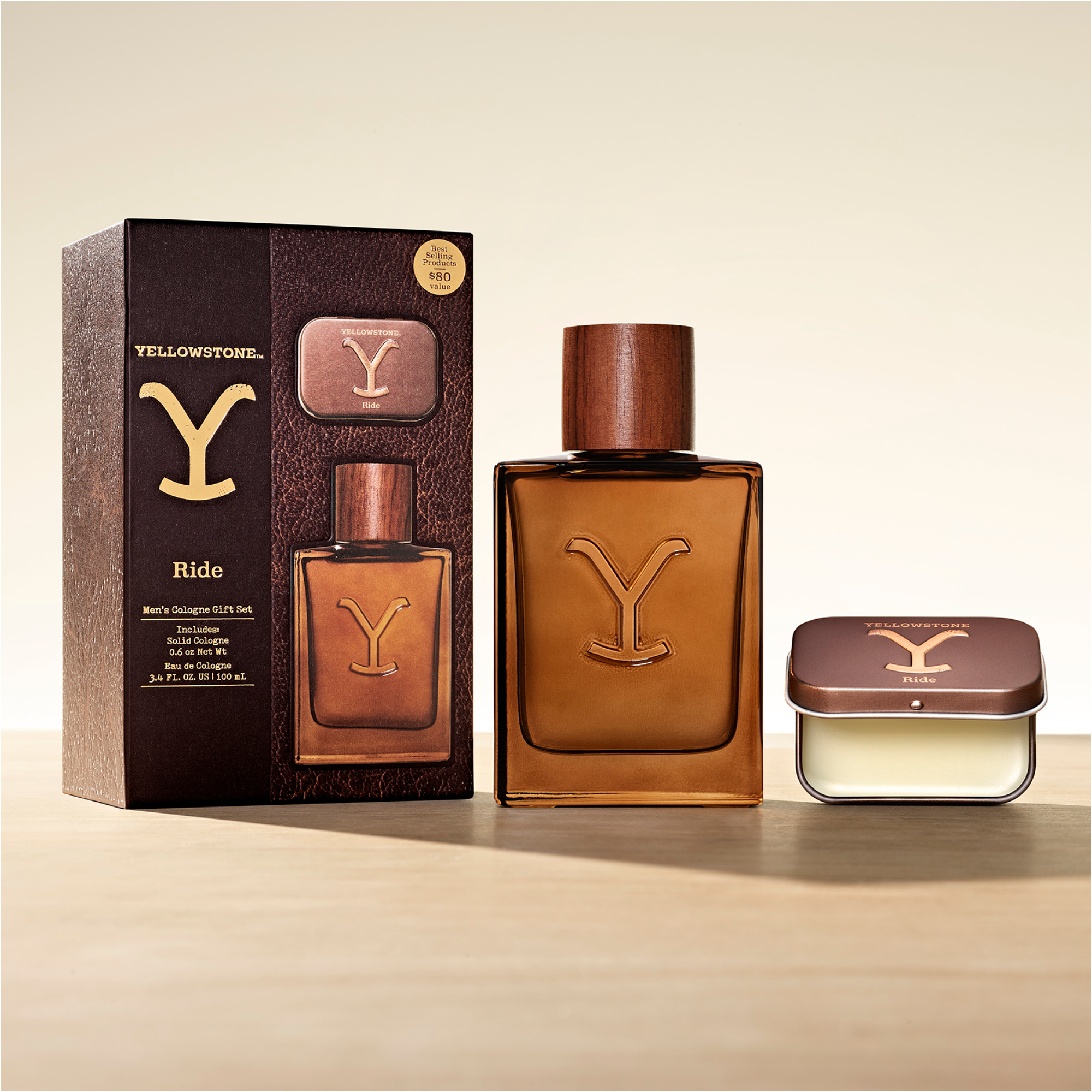 Yellowstone Ride Men's Cologne Gift Set – Eau de Cologne 3.4oz & Solid Cologne – Rugged Holiday Fragrance for Men