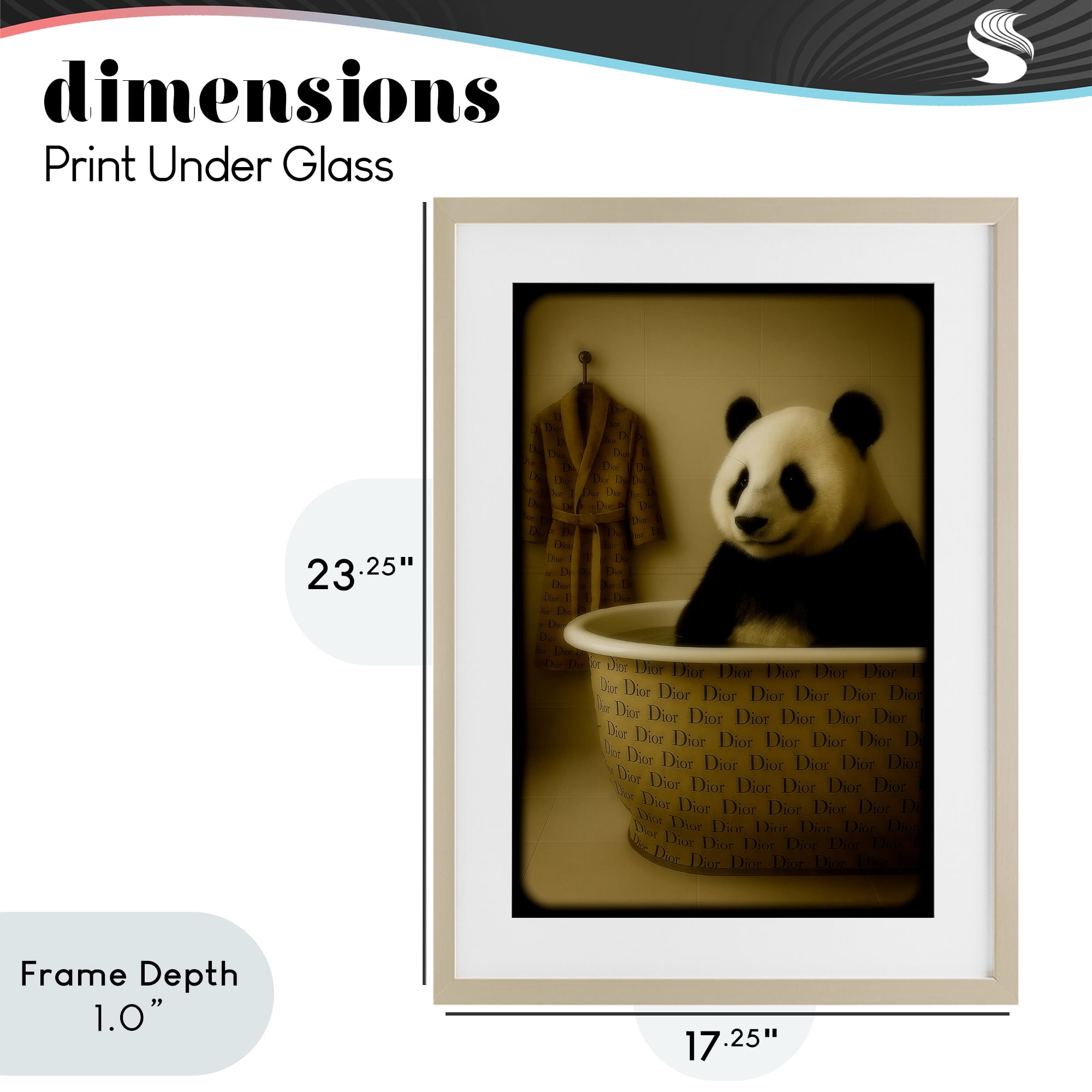 Stupell Industries Couture Panda in Luxury Tub Birch Framed Print Under Glass, design by Grotto Studios