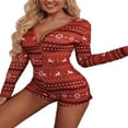 thumbnail image 3 of PENGXIANG Femmes Imprimé Pyjamas à Manches Longues Shorts Bodycon Combinaisons, 3 of 4