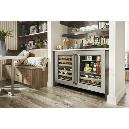 KitchenAid - 14-Bottle Dual Zone Beverage Cooler with Glass Door and Metal-Front Racks - Stainless Steel