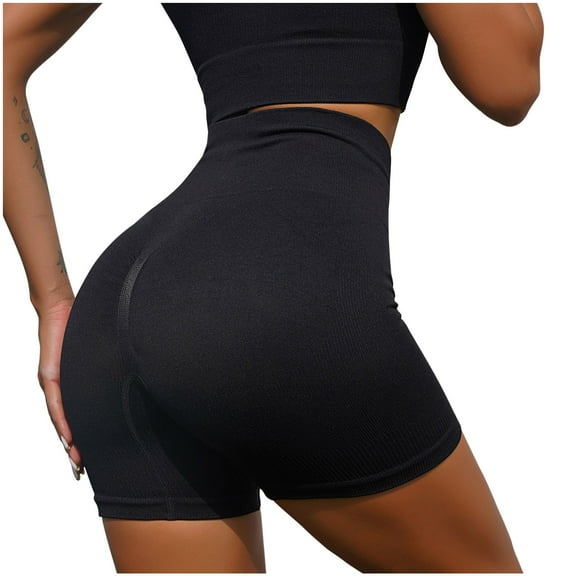 Elainilye Fashion Workout Outfits for Women Casual Bodybuilding Run Yoga Shorts Solid Color Biker Shorts Women,Black