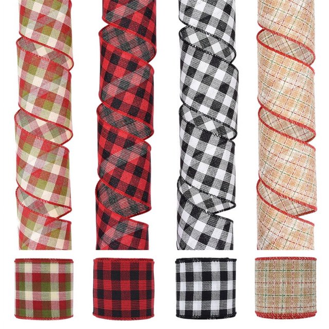 Cinta navideña con cable Adorno de guirnalda de árbol de Navidad de 20 metros, 4 rollos de cinta de arpillera Cinta con cable de 2,5 pulgadas para envolver regalos de Navidad Decoración de jardín