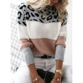 thumbnail image 4 of Women'S Leopard Printed Striped Sweater Crewneck Knitted Long Sleeve Color Block Pullover Pink S, 4 of 6