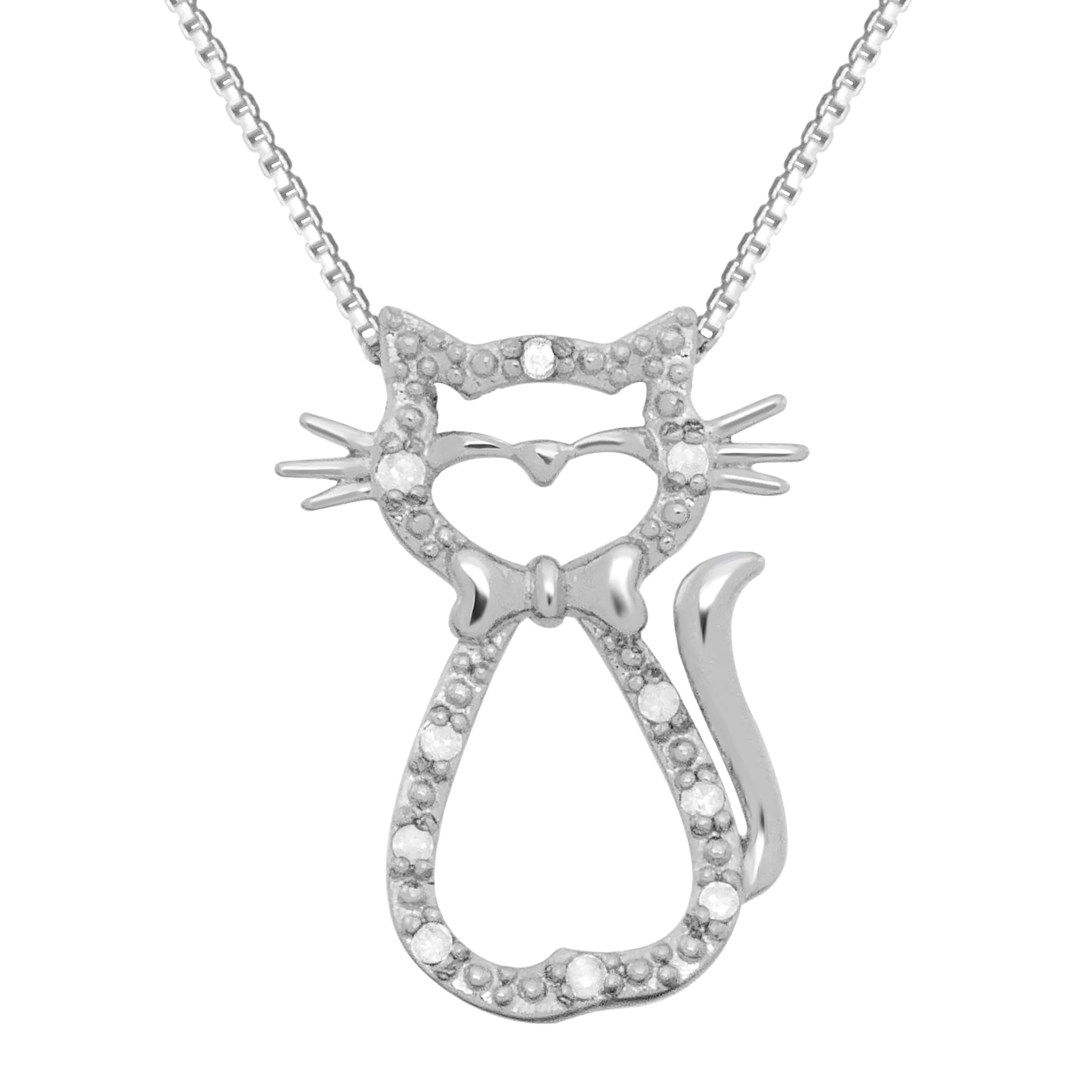Sterling Silver Polished Diamond Bow Pendant 