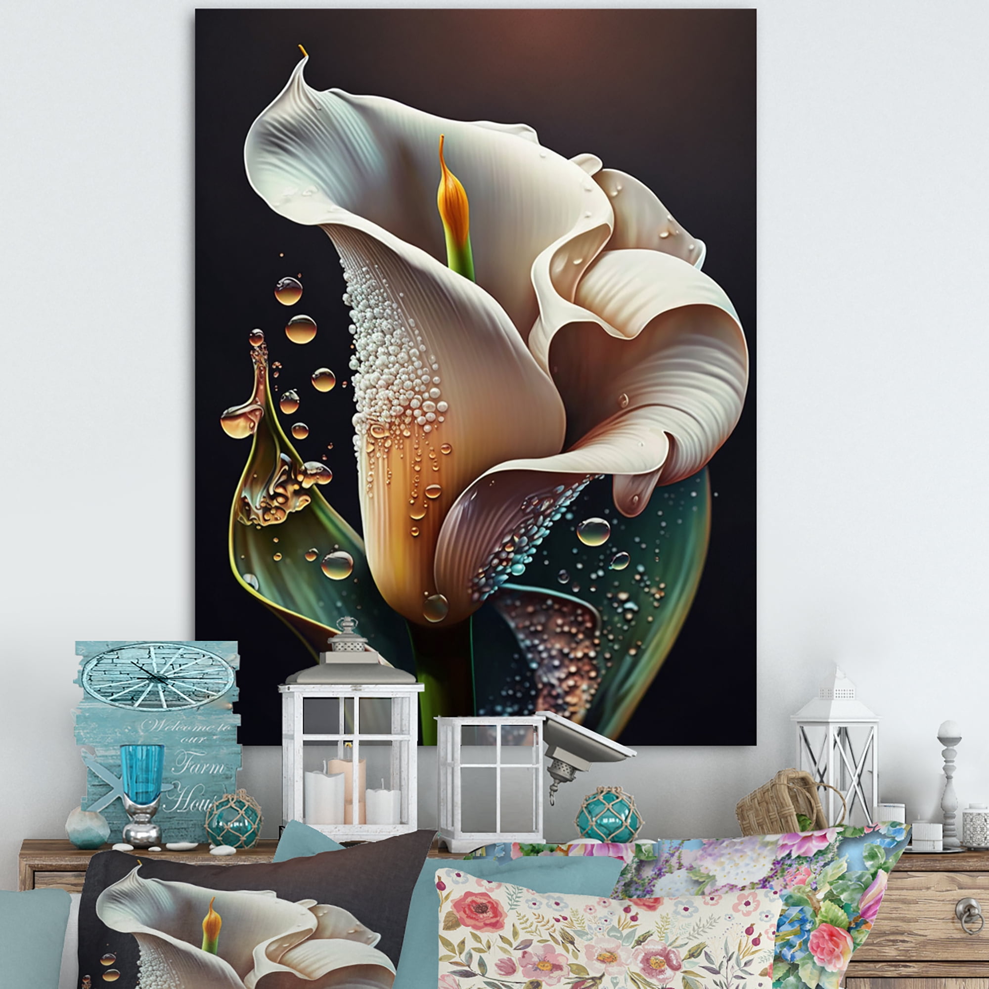 Designart Gren And White Calla Lily Flower II Canvas Wall Art