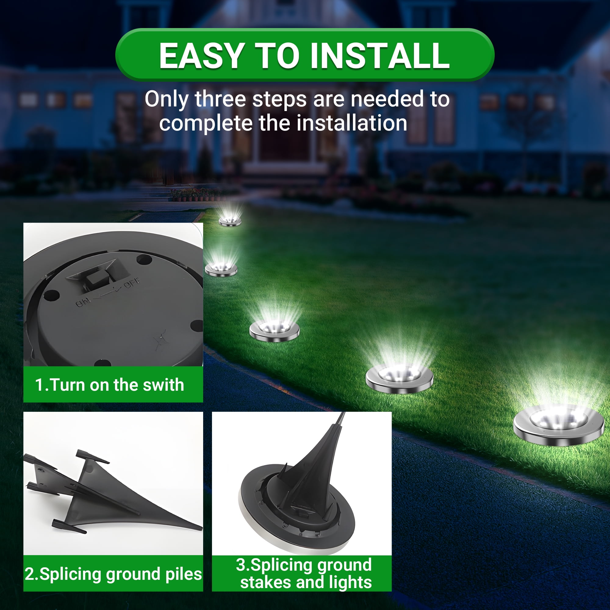 CHARKEE 12 Pack Solar Ground Lights Outdoor Waterproof,8 LED Solar Powered in Garden Disk Light for Outside Driveway Walkway Pathway Lawn Patio Yard Decor