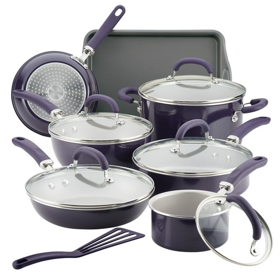 Rachael Ray 13 Pc Create Delicious Aluminum Nonstick Cookware Set, Purple Shimmer