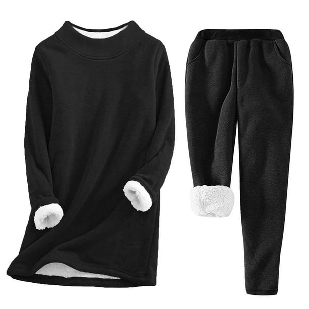 zanvin Valentine's Day gift, Thermal Underwear For Women Long Johns With  Fleece Lined Long Underwear Set Cold Weather Pajamas Top Bottom,Black,XL