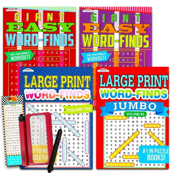 Word Find Puzzle Books for Adults Seniors - Set of 4 Jumbo Word Search Books with Large Print (Over 380 Pages Total with Bookmark)