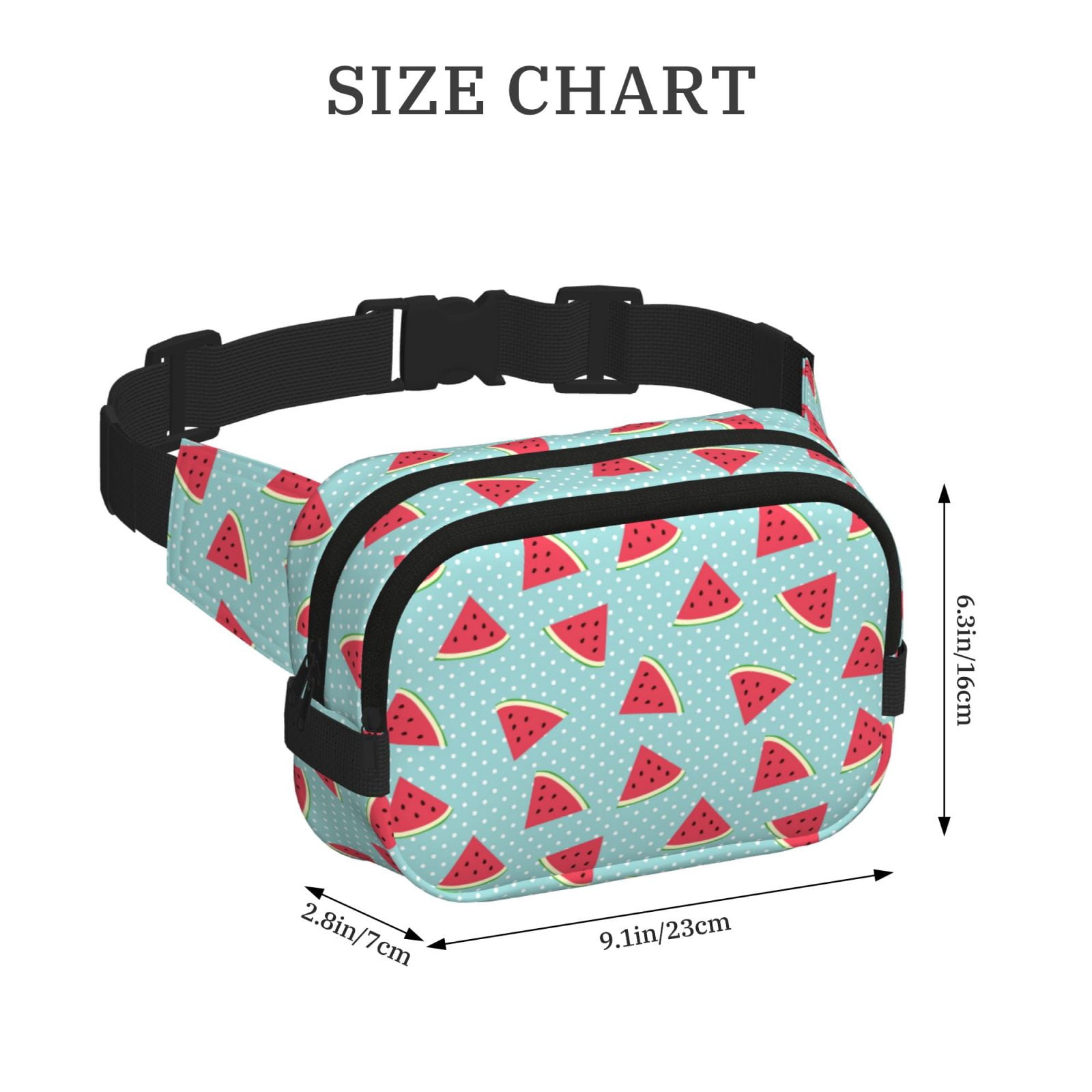 Picia Watermelon Print Square Double-Layer Waist Bag Mini Adjustable Waist Belt Bag Exercise Running Travel Hiking