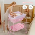 thumbnail image 2 of Babyjoy Baby Changing Table with Bathtub, Folding & Portable Diaper Station with Wheels Pink, 2 of 9