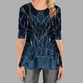thumbnail image 4 of Leutsin Women O-Neck Half Sleeve Printing Splicing Plus Size Tops Easy Blouse, 4 of 8