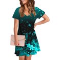 thumbnail image 5 of GaThRRgYP Tropical Leaf Print Round Neck Dress-Jungle Explorer,Women's Fashion Summer Print Short-sleeved V-neck Casual Dress Sky Blue M, 5 of 8