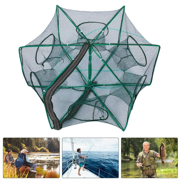 Foldable Fishing Nets 8 Holes 8 Sides 28.3 x 10.2in Upgrade Large Space  Folded Fishing Bait Trap For Fish/Crab/Shrimp