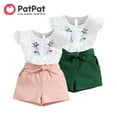 thumbnail image 5 of PatPat Toddler Girls Clothes 2pcs Cotton Floral Embroidery Graphic Tee and Shorts Outfits Sets, Pink, 18M-6 Years, 5 of 8