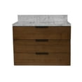 thumbnail image 5 of Oslo 36" Floating Wall Mounted Bathroom Vanity with Walnut Cabinet and Carrara Marble Top, 5 of 6