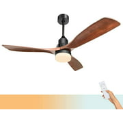 52"Walnut Natural Wooden 3 Brown Blades Ceiling Fan With LED Light Kit Remote Control Kitchen Bedroom Family Dining