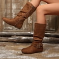 thumbnail image 2 of SAWOBUUN Womens Slouchy Mid Calf Boots Round Toe Flat Side Zipper Double Buckle Faux Suede Comfortable Fashion Casual Fall Boots, 2 of 7