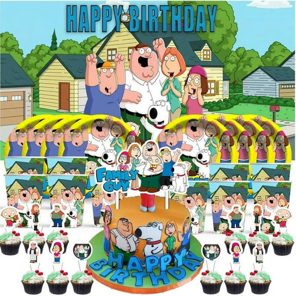 Family guy Birthday Cups Party Supplies Decor Backdrop Paper Plates Fans Decorations Banner