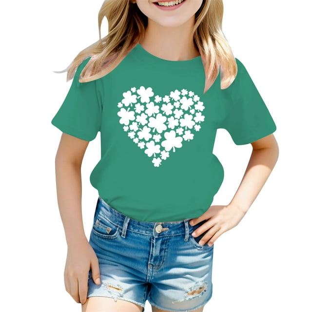 Hauts et T-Shirts pour Filles, Imprimé St Pat, Col Rond, Manches Courtes, Design à la Mode, Confortable et Élégant pour un Usage Quotidien
