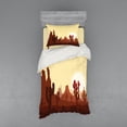thumbnail image 1 of Cactus Duvet Cover Set, Arid Country Landscape Sunset in Stone Desert Saguaro and Mountains, Bedding Set with Shams and Fitted Sheet, 3 Sizes, by Ambesonne, 1 of 3