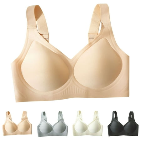 Wireless Bras for Women Fashion Solid Underwear Soft Support Comfortable Breathable Fixed Cup Bra Everyday Bras Khaki M