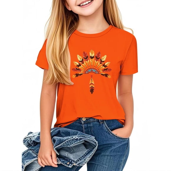Stylish Children's Printed Crew Neck Short Sleeve Mid Plus Size Children's Casual Loose Top