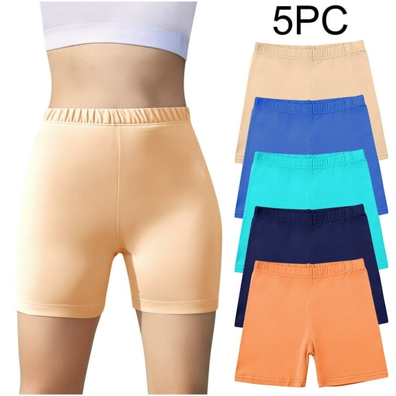 HAOTAGS 5 Piece Girls' Short Leggings (5-14 Years),Elastic High Waist Summer Casual Cotton Breathable Outerwear Yoga Shorts Multicolor 9-10 T