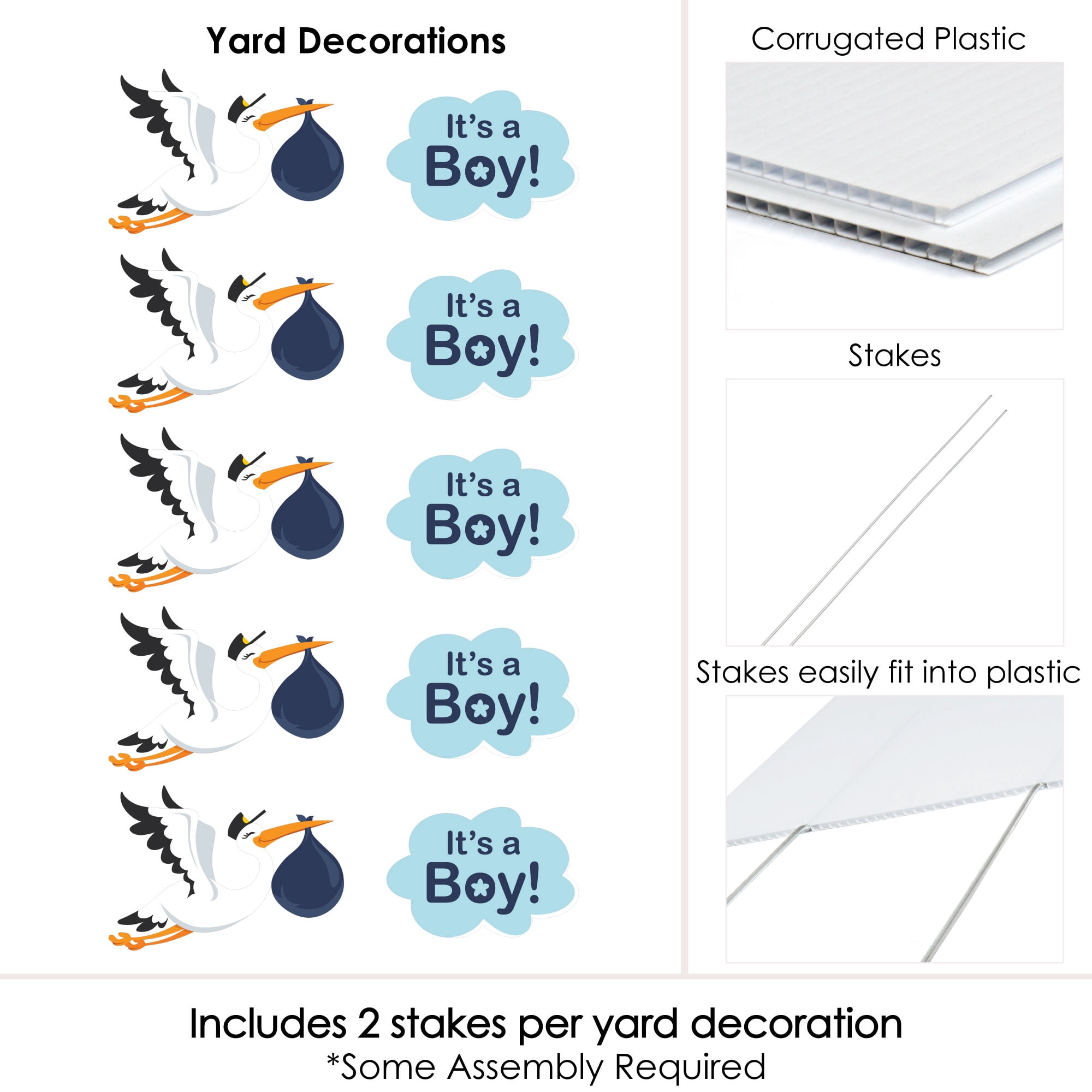 Big Dot of Happiness Boy Special Delivery - Baby Announcement Lawn Decorations - Outdoor Blue It's a Boy Stork Baby Shower Yard Decorations - 10 Piece