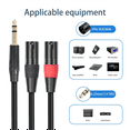 thumbnail image 3 of Cable de extensión de audio Jack 6,35 mm 1/4 TRS estéreo a doble XLR macho, cable divisor en Y, 100 cm, 3 of 8