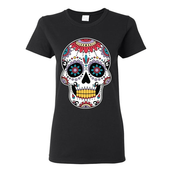 Wild Bobby Day Of The Dead Sugar Skull Pop Culture Women Graphic Tee, Black, Small