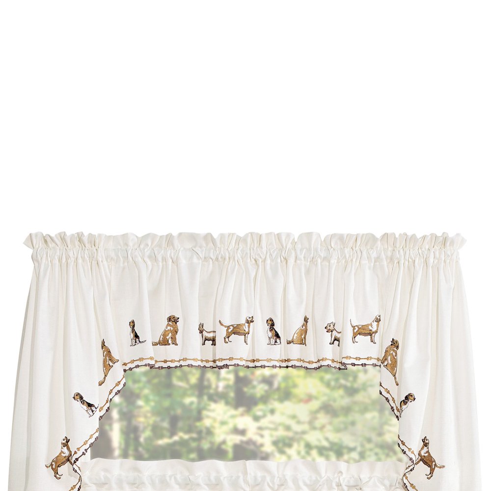 Adorable Dogs Embroidered Window Curtains, Valance