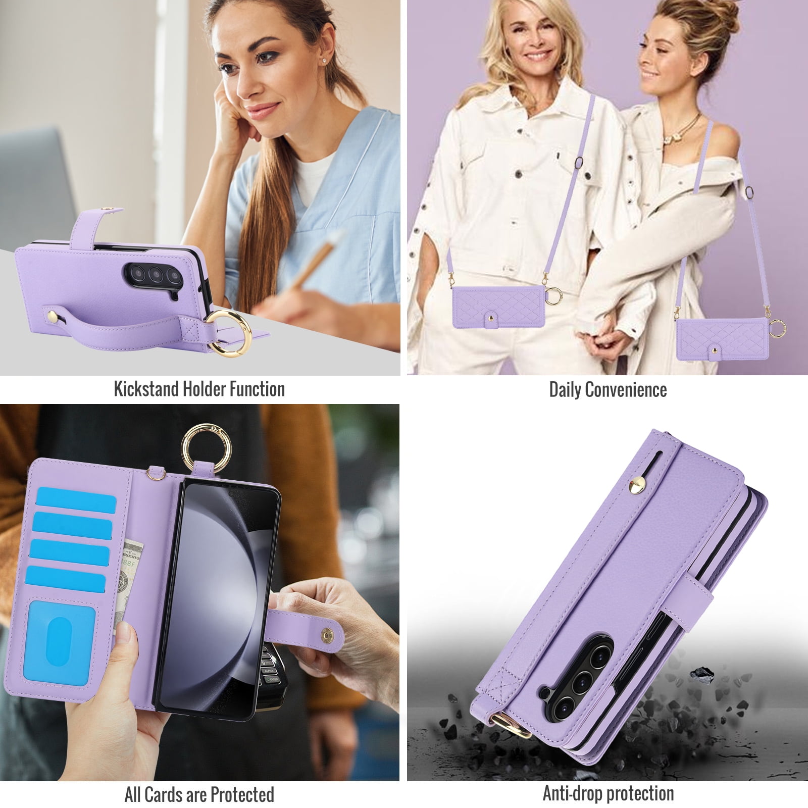 ★DESIGN SKIN★ Galaxy Z Fold 6 New Buckle Strap Case Street for Samsung Galaxy Z Fold 6 Crossbody Wallet Case, RFID