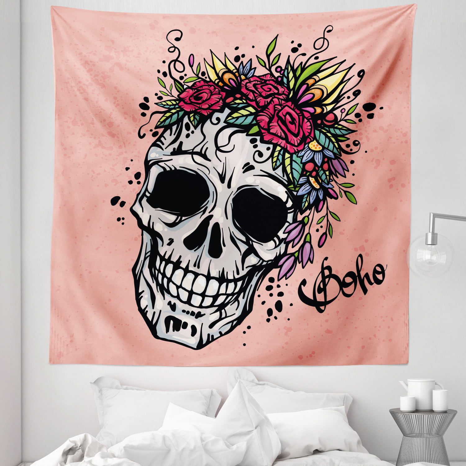 Day of the Dead Rose Floral Skull Tapestry Wall Hanging Living Room Bedroom Dorm 