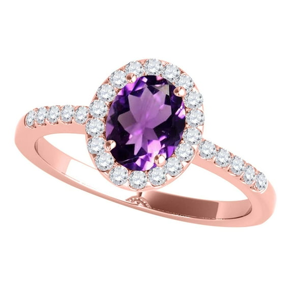 MauliJewels Rings for Women 2.50 Carat Diamond and Oval Shaped Amethyst Ring prong 10K Rose Gold