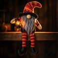 thumbnail image 6 of Halloween Faceless Gnome Doll, Striped Long-Leg Witch Hat with Broom Figurine, Spooky Tabletop Ornament for Home Party Home Shelf Mantel Decor, 6 of 6