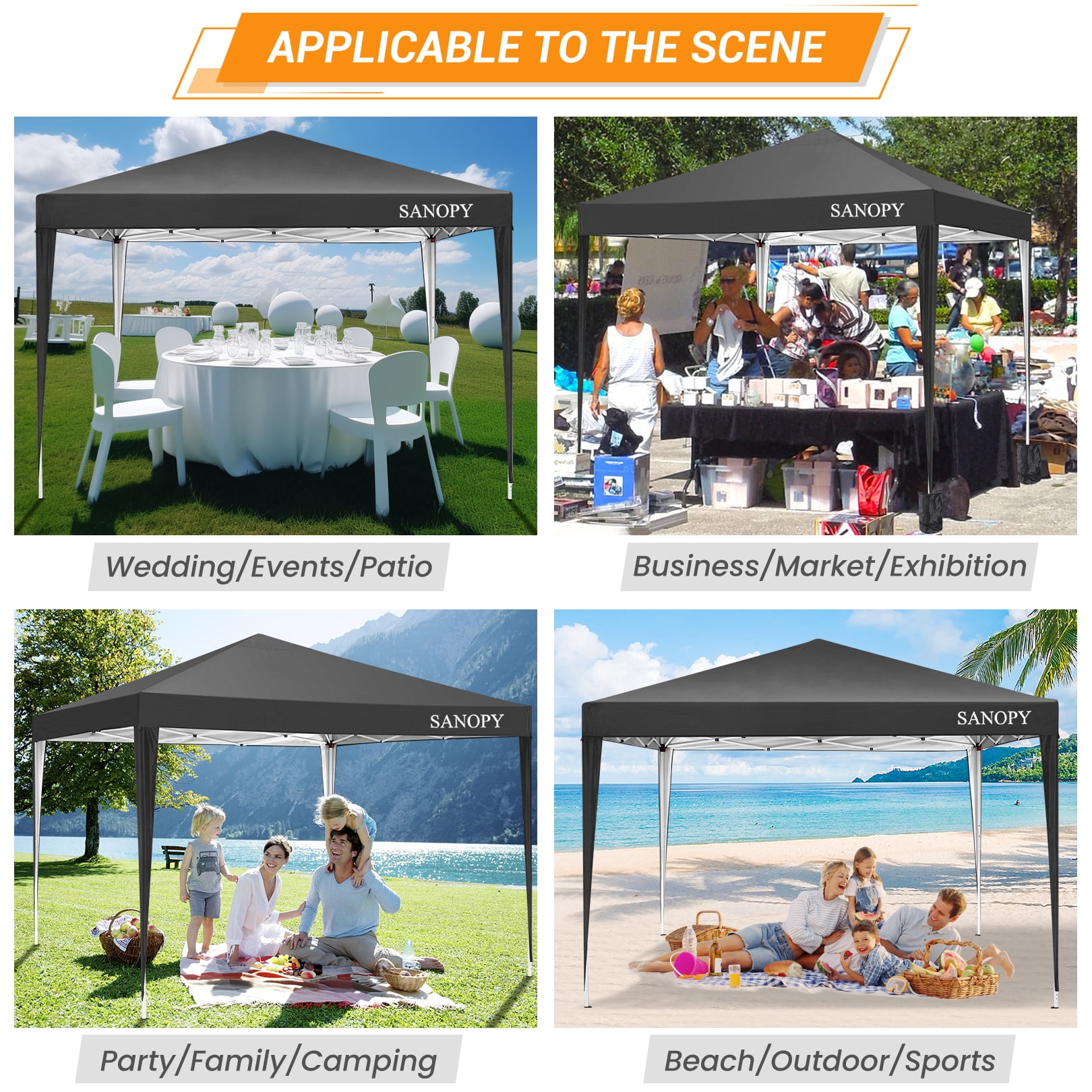 COBIZI 10'x10' EZ Pop Up Canopy Tent Outdoor Party Instant Shelter Portable Folding Beach Canopy with 4 Sandbag & Carrying Bag, Black