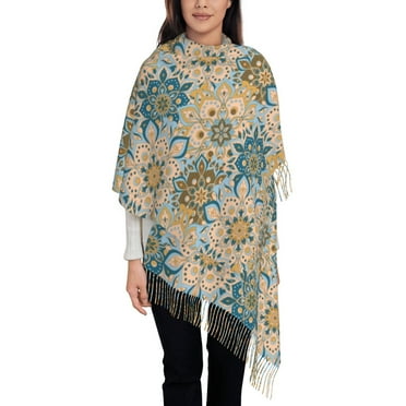 ZNDUO Vintage Orienta Mandala Pattern Pashmina Shawls，Wraps Winter Warm Soft Scarf for Women
