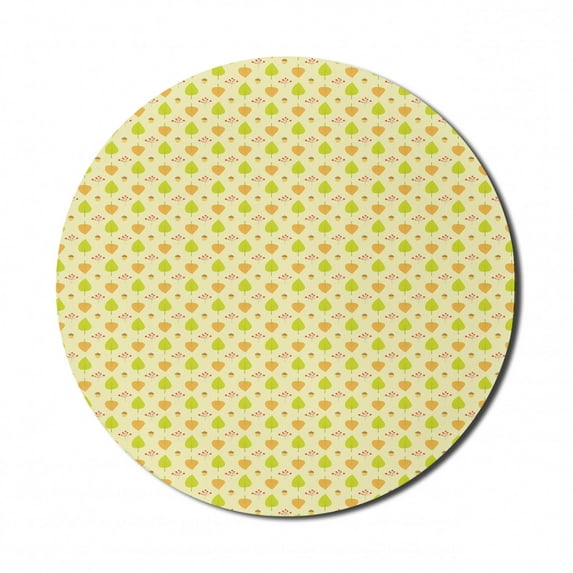 Autumn Mouse Pad for Computers, Pastel Simple Berries Leaves and Acorns Pattern Fall Season Print, Round Non-Slip Thick Rubber Modern Mousepad, 8" Round, Cream Apricot and Lime Green, by Ambesonne