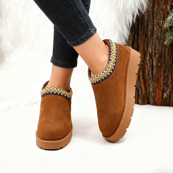 Women Winter Slip On Warm Faux Fur Lined Suede Snow Boots