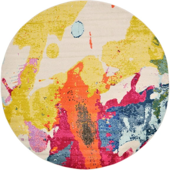 Unique Loom Round Abstract Modern Area Rugs, Beige