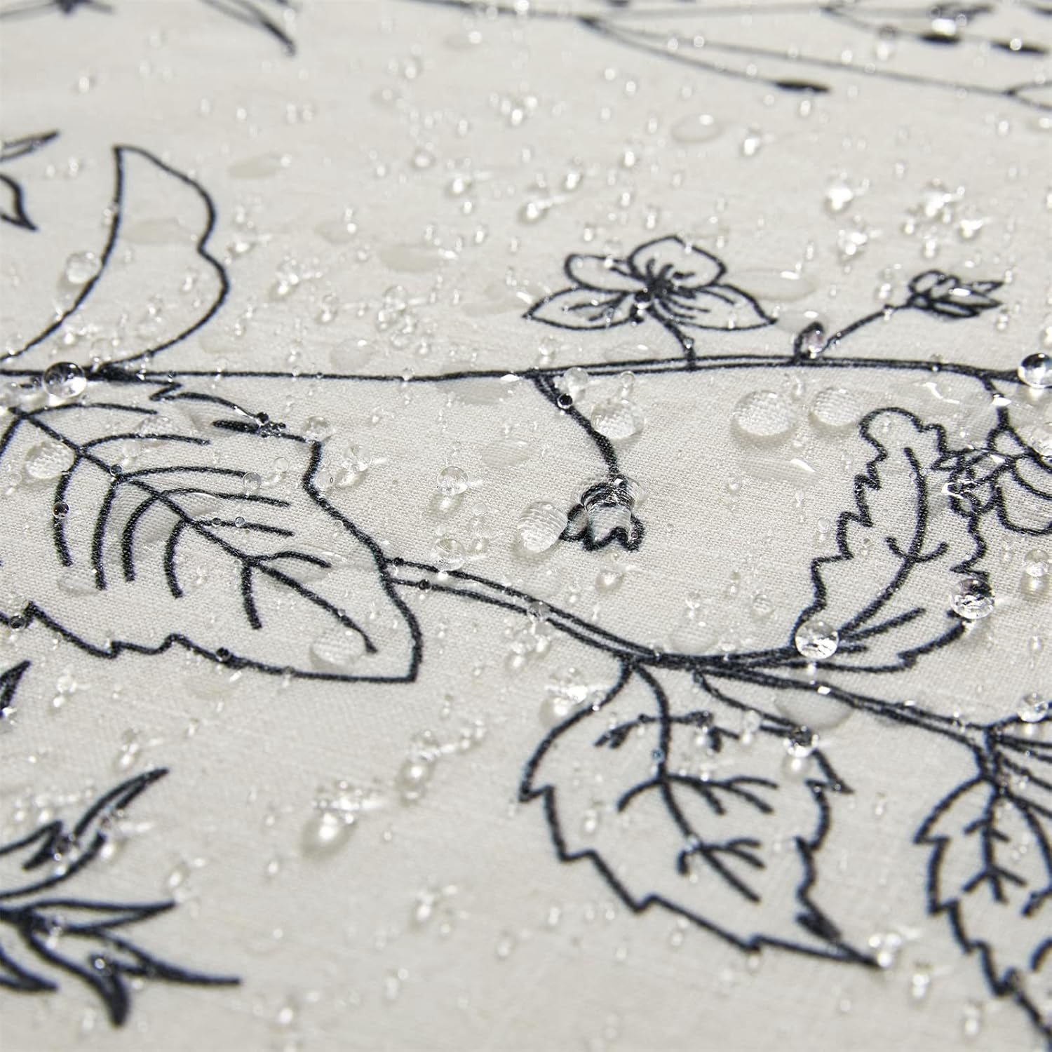 Vintage Botanical Linen Shower Curtain for Bathroom in Black and White, Heavy Duty 180GSM Textured Fabric Shower Curtain Set Cute Plant Leaves Design, Modern Farmhosue Boho Floral Bathroom Decor