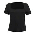 thumbnail image 7 of Women's Square Neck Double-Layer Tank Tops Basic Tight T Shirts, 7 of 7