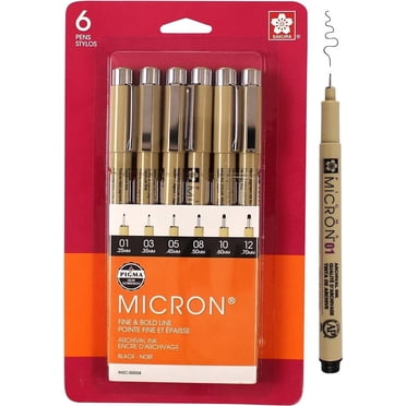 SAKURA PIGMA Micron Fineliner Pens - Pack Of 8 Black Pens, Includes Brush Pen & Various Nib Sizes (005 To 08)