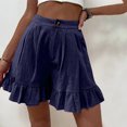 thumbnail image 4 of Abcnature Plus Size Shorts, Womens Athletic Shorts, Women Fashion Solid Color Casual Wide Leg Ruffle Loose High Waist Shorts, Comfy Beach Shorts, Yoga Pants, Cycling Sport Shorts Navy 3XL, 4 of 6