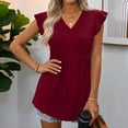 thumbnail image 4 of Summer Tops for Women V Neck Ruffle Sleeve Shirts 2026 Spring Dressy Casual Blouses, Wine XL, 4 of 6
