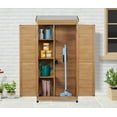 thumbnail image 4 of 68''x33''x20'' Outdoor Wooden Storage Shed with Metal Top Tall Vertical Tool Cabinet for Backyard Garden Patio Lawn (Gold), 4 of 8