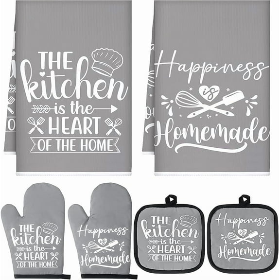 Sratte 6 Pcs Kitchen Decor Accessories Set Farmhouse Towels Pot Holders Oven Mitts Set 2 Dish Towels 2 Potholders 2 Cooking Mittens Oven Glove for Baking Cooking Supply(Pink,Kitchen)